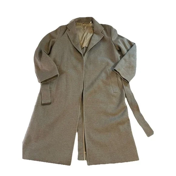 Uniqlo U Chester Beige Belted Stretch Jersey Duster Long Coat Size L Minimalist - Picture 4 of 16